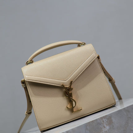 CASSANDRA MINI TOP HANDLE BAG 20 IN BEIGE CALFSKIN GOLD HARDWARE