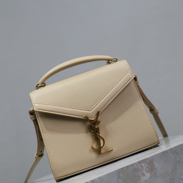 CASSANDRA MINI TOP HANDLE BAG 20 IN BEIGE CALFSKIN GOLD HARDWARE