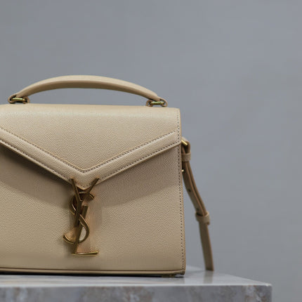 CASSANDRA MINI TOP HANDLE BAG 20 IN BEIGE CALFSKIN GOLD HARDWARE