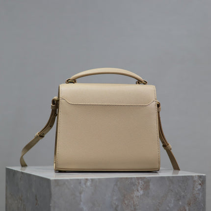CASSANDRA MINI TOP HANDLE BAG 20 IN BEIGE CALFSKIN GOLD HARDWARE