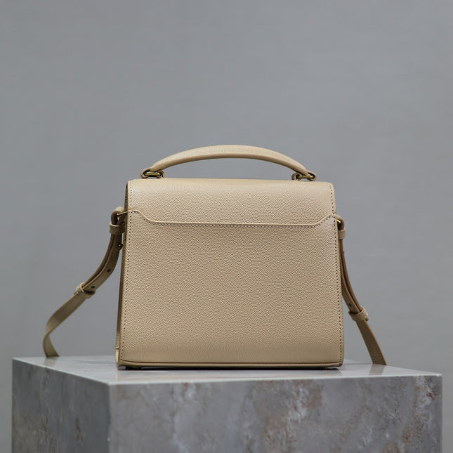 CASSANDRA MINI TOP HANDLE BAG 20 IN BEIGE CALFSKIN GOLD HARDWARE
