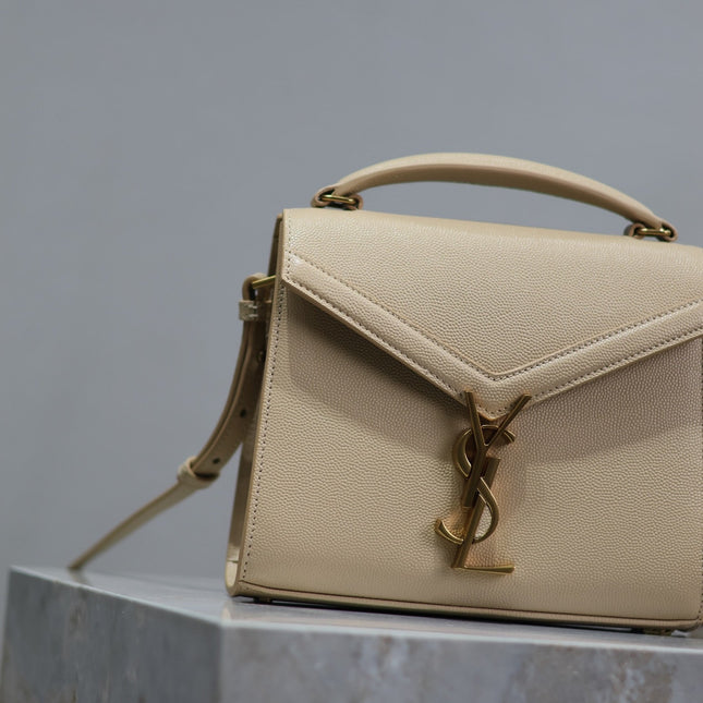 CASSANDRA MINI TOP HANDLE BAG 20 IN BEIGE CALFSKIN GOLD HARDWARE