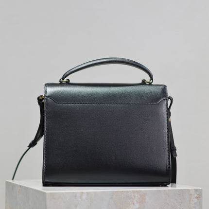 CASSANDRA TOP HANDLE BAG 24 IN BLACK CALFSKIN GOLD HARDWARE