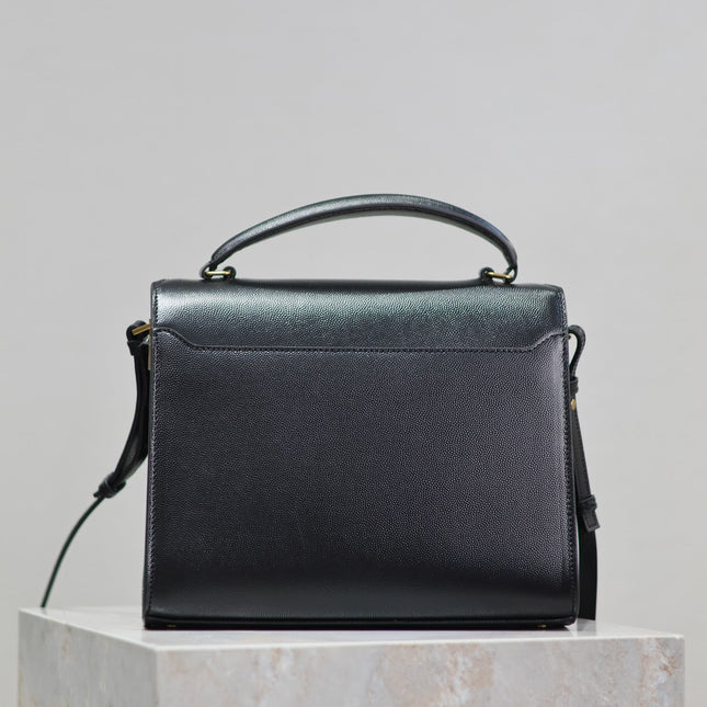 CASSANDRA TOP HANDLE BAG 24 IN BLACK CALFSKIN GOLD HARDWARE