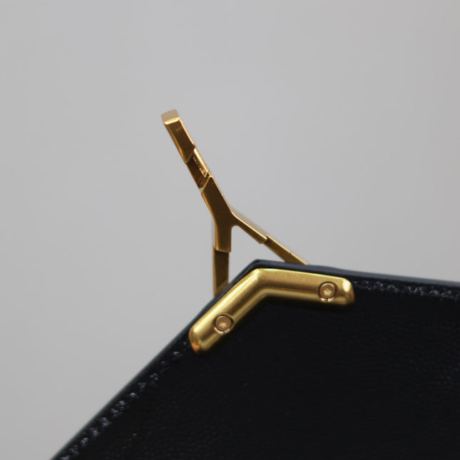CASSANDRA TOP HANDLE BAG 24 IN BLACK CALFSKIN GOLD HARDWARE