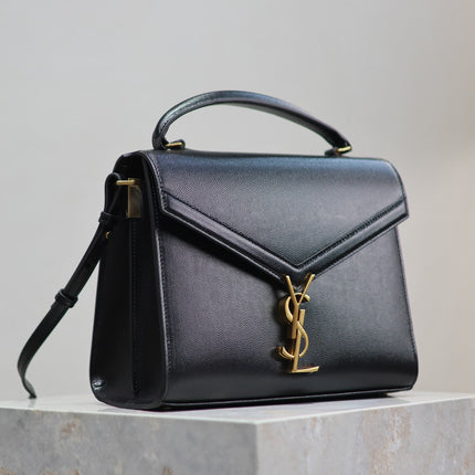 CASSANDRA TOP HANDLE BAG 24 IN BLACK CALFSKIN GOLD HARDWARE