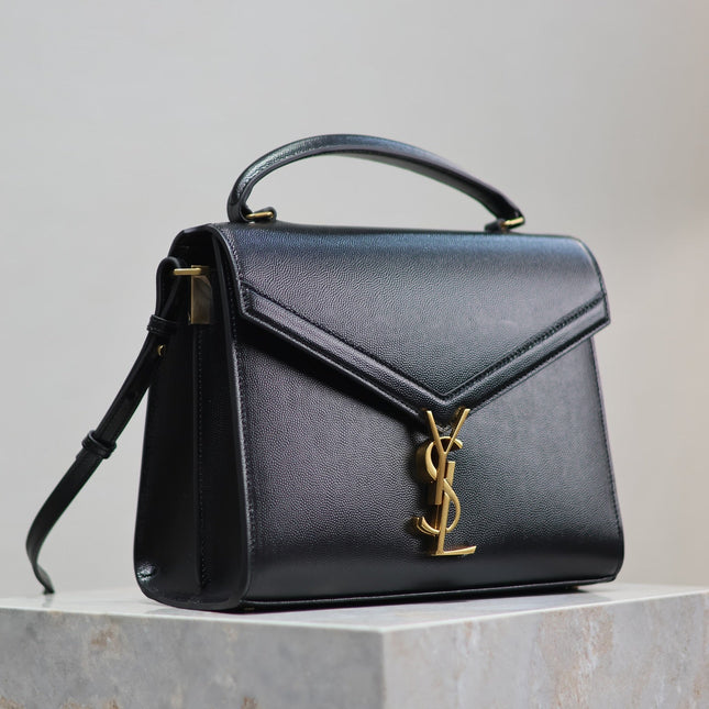 CASSANDRA TOP HANDLE BAG 24 IN BLACK CALFSKIN GOLD HARDWARE
