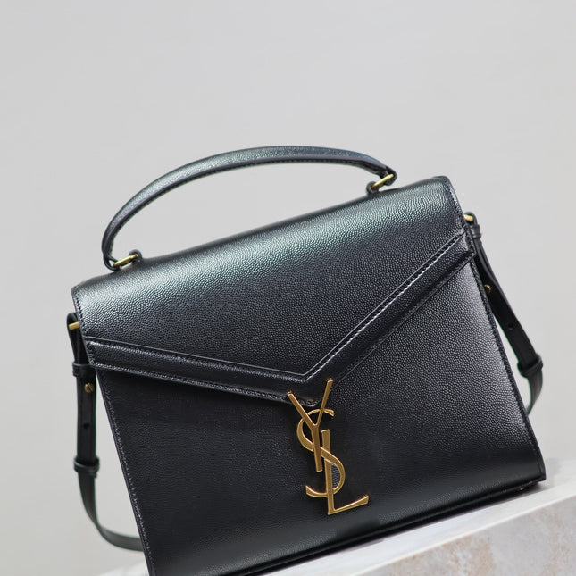 CASSANDRA TOP HANDLE BAG 24 IN BLACK CALFSKIN GOLD HARDWARE