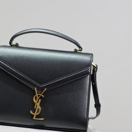 CASSANDRA TOP HANDLE BAG 24 IN BLACK CALFSKIN GOLD HARDWARE