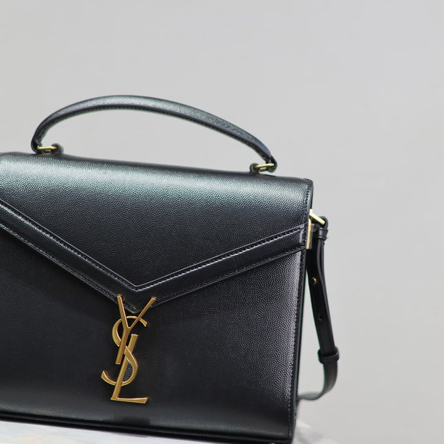 CASSANDRA TOP HANDLE BAG 24 IN BLACK CALFSKIN GOLD HARDWARE