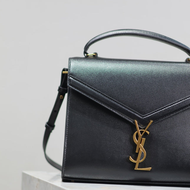 CASSANDRA TOP HANDLE BAG 24 IN BLACK CALFSKIN GOLD HARDWARE