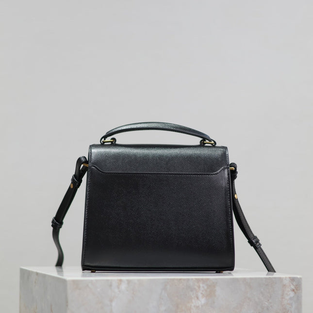 CASSANDRA MINI TOP HANDLE BAG 20 IN BLACK CALFSKIN GOLD HARDWARE