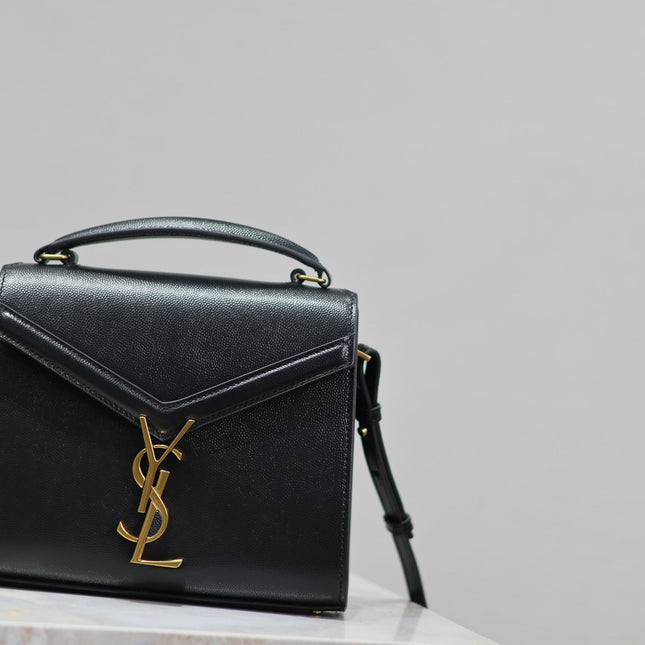 CASSANDRA MINI TOP HANDLE BAG 20 IN BLACK CALFSKIN GOLD HARDWARE