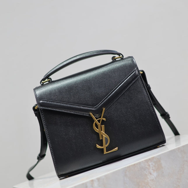CASSANDRA MINI TOP HANDLE BAG 20 IN BLACK CALFSKIN GOLD HARDWARE