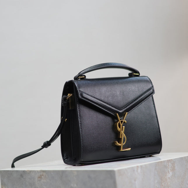 CASSANDRA MINI TOP HANDLE BAG 20 IN BLACK CALFSKIN GOLD HARDWARE