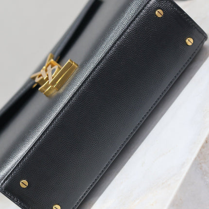 CASSANDRA MINI TOP HANDLE BAG 20 IN BLACK CALFSKIN GOLD HARDWARE