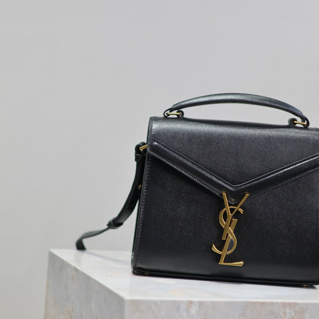 CASSANDRA MINI TOP HANDLE BAG 20 IN BLACK CALFSKIN GOLD HARDWARE
