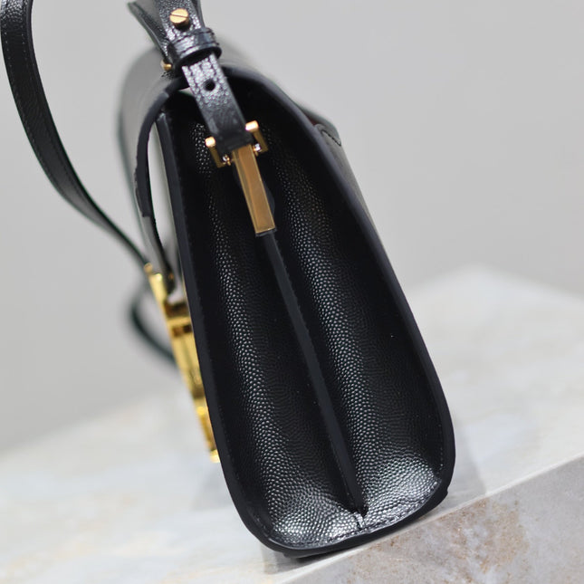 CASSANDRA MINI TOP HANDLE BAG 20 IN BLACK CALFSKIN GOLD HARDWARE