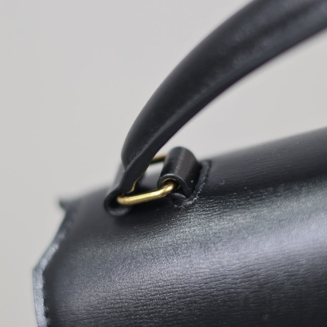 CASSANDRA TOP HANDLE BAG 24 IN BLACK SMOOTH LAMBSKIN GOLD HARDWARE
