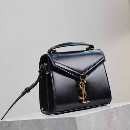 CASSANDRA MINI TOP HANDLE BAG 20 IN BLACK SMOOTH LAMBSKIN GOLD HARDWARE