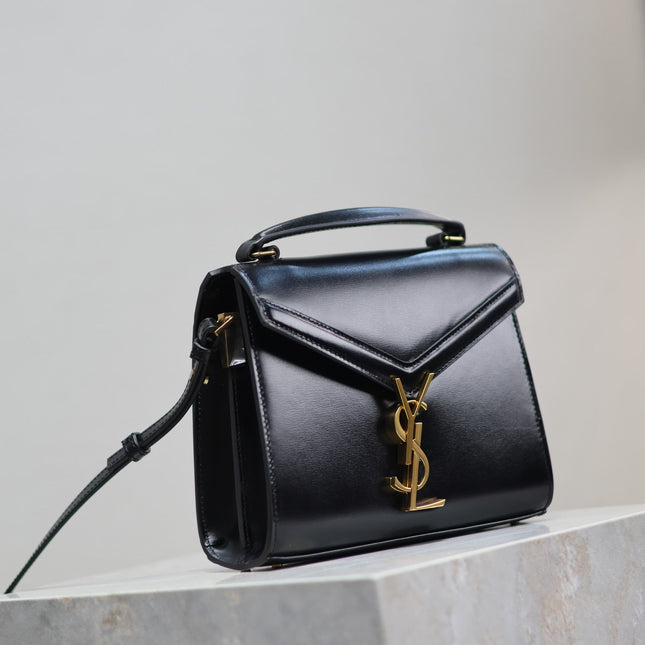CASSANDRA MINI TOP HANDLE BAG 20 IN BLACK SMOOTH LAMBSKIN GOLD HARDWARE