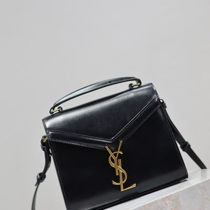 CASSANDRA MINI TOP HANDLE BAG 20 IN BLACK SMOOTH LAMBSKIN GOLD HARDWARE