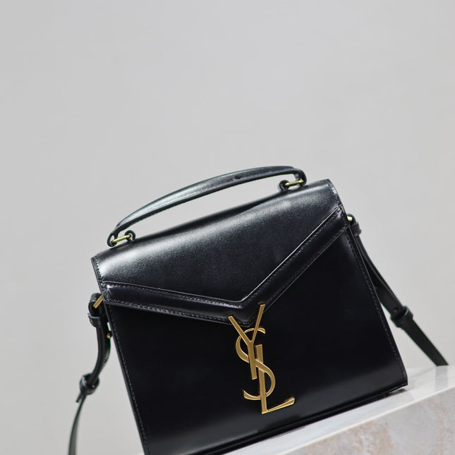 CASSANDRA MINI TOP HANDLE BAG 20 IN BLACK SMOOTH LAMBSKIN GOLD HARDWARE