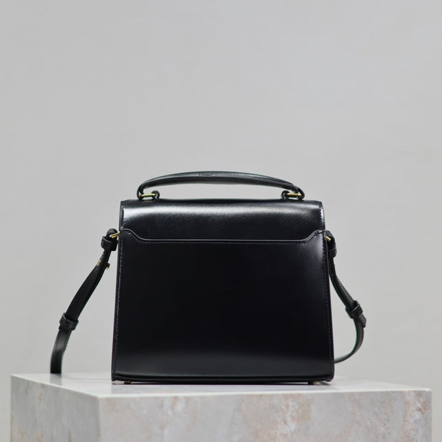 CASSANDRA MINI TOP HANDLE BAG 20 IN BLACK SMOOTH LAMBSKIN GOLD HARDWARE