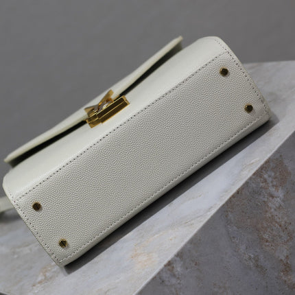 CASSANDRA MINI TOP HANDLE BAG 20 IN WHITE CROCODILE-EMBOSSED GLOSSY CALFSKIN