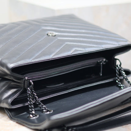 LOULOU LARGE 36 IN BLACK QUILTED CALFSKIN BLACK HARDWARE