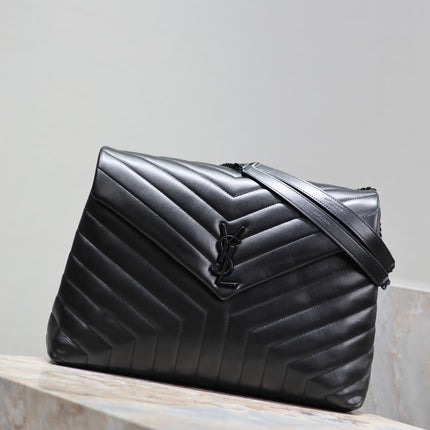 LOULOU LARGE 36 IN BLACK QUILTED CALFSKIN BLACK HARDWARE