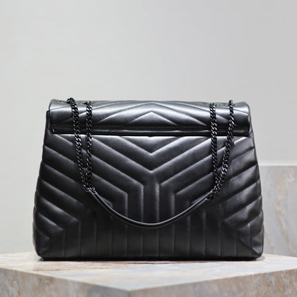 LOULOU LARGE 36 IN BLACK QUILTED CALFSKIN BLACK HARDWARE