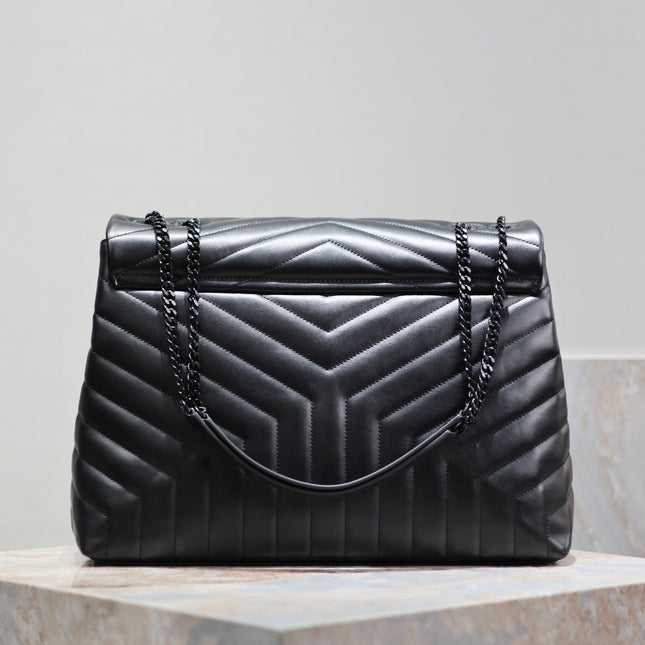 LOULOU LARGE 36 IN BLACK QUILTED CALFSKIN BLACK HARDWARE