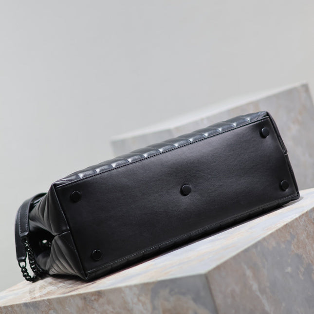 LOULOU LARGE 36 IN BLACK QUILTED CALFSKIN BLACK HARDWARE