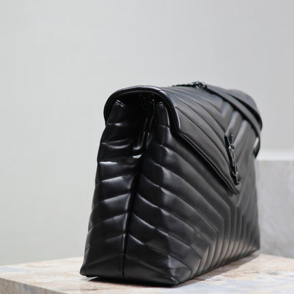 LOULOU LARGE 36 IN BLACK QUILTED CALFSKIN BLACK HARDWARE