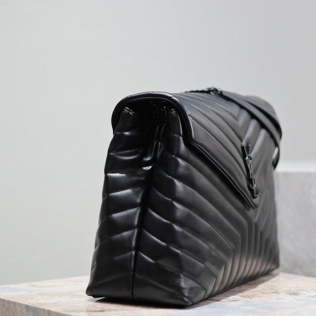 LOULOU LARGE 36 IN BLACK QUILTED CALFSKIN BLACK HARDWARE
