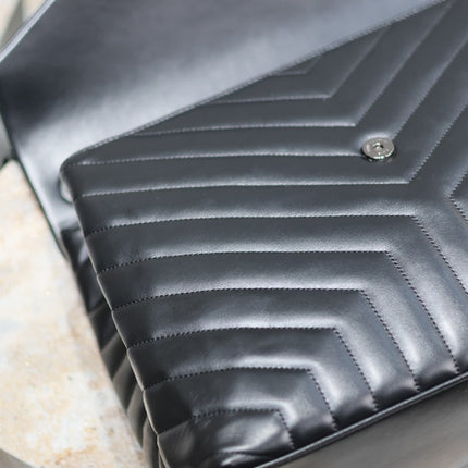 LOULOU LARGE 36 IN BLACK QUILTED CALFSKIN BLACK HARDWARE