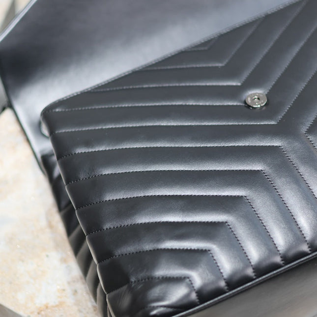 LOULOU LARGE 36 IN BLACK QUILTED CALFSKIN BLACK HARDWARE