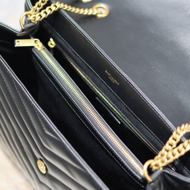 LOULOU LARGE 36 IN BLACK QUILTED CALFSKIN GOLD HARDWARE
