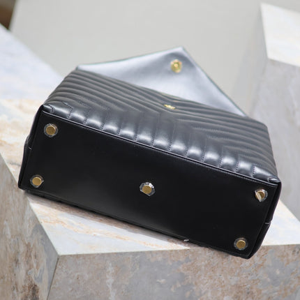LOULOU LARGE 36 IN BLACK QUILTED CALFSKIN GOLD HARDWARE