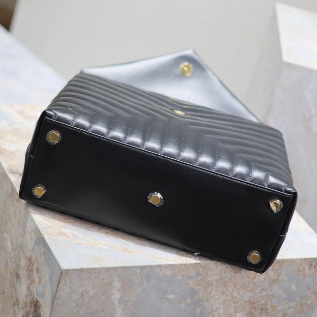 LOULOU LARGE 36 IN BLACK QUILTED CALFSKIN GOLD HARDWARE