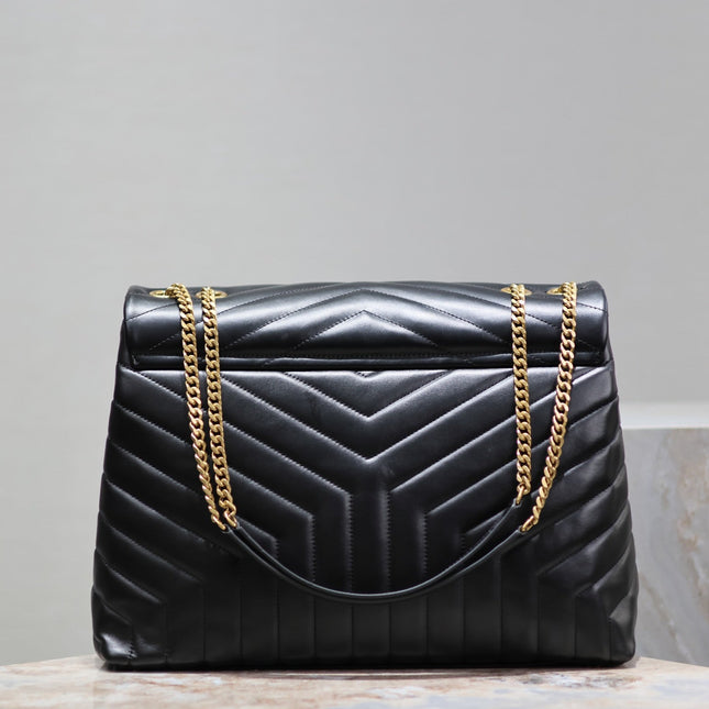 LOULOU LARGE 36 IN BLACK QUILTED CALFSKIN GOLD HARDWARE