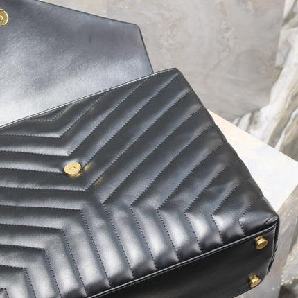 LOULOU LARGE 36 IN BLACK QUILTED CALFSKIN GOLD HARDWARE
