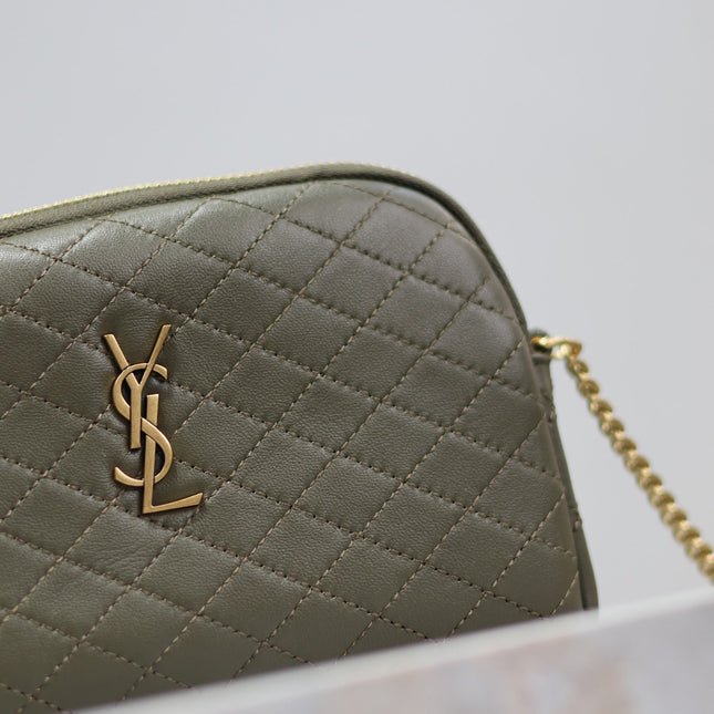 GABY ZIPPED POUCH 19 IN UNIFORM GREEN QUILTED LAMBSKIN GOLD HARDWARE