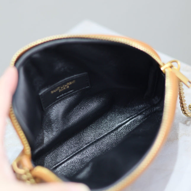 GABY ZIPPED POUCH 19 IN CARAMEL BROWN QUILTED LAMBSKIN GOLD HARDWARE