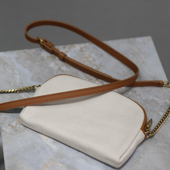 GABY ZIPPED POUCH 19 IN WHITE MIX BROWN COTTON GOLD HARDWARE