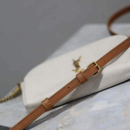 GABY ZIPPED POUCH 19 IN WHITE MIX BROWN COTTON GOLD HARDWARE