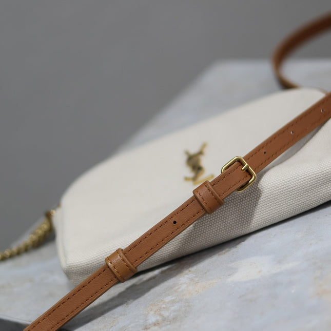 GABY ZIPPED POUCH 19 IN WHITE MIX BROWN COTTON GOLD HARDWARE