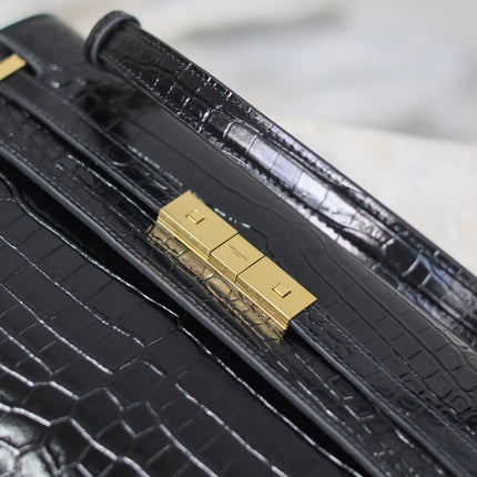 MANHATTAN HANDBAG 32 IN BLACK CROCODILE-EMBOSSED CALFSKIN GOLD HARDWARE