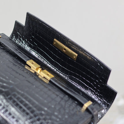 MANHATTAN HANDBAG 32 IN BLACK CROCODILE-EMBOSSED CALFSKIN GOLD HARDWARE